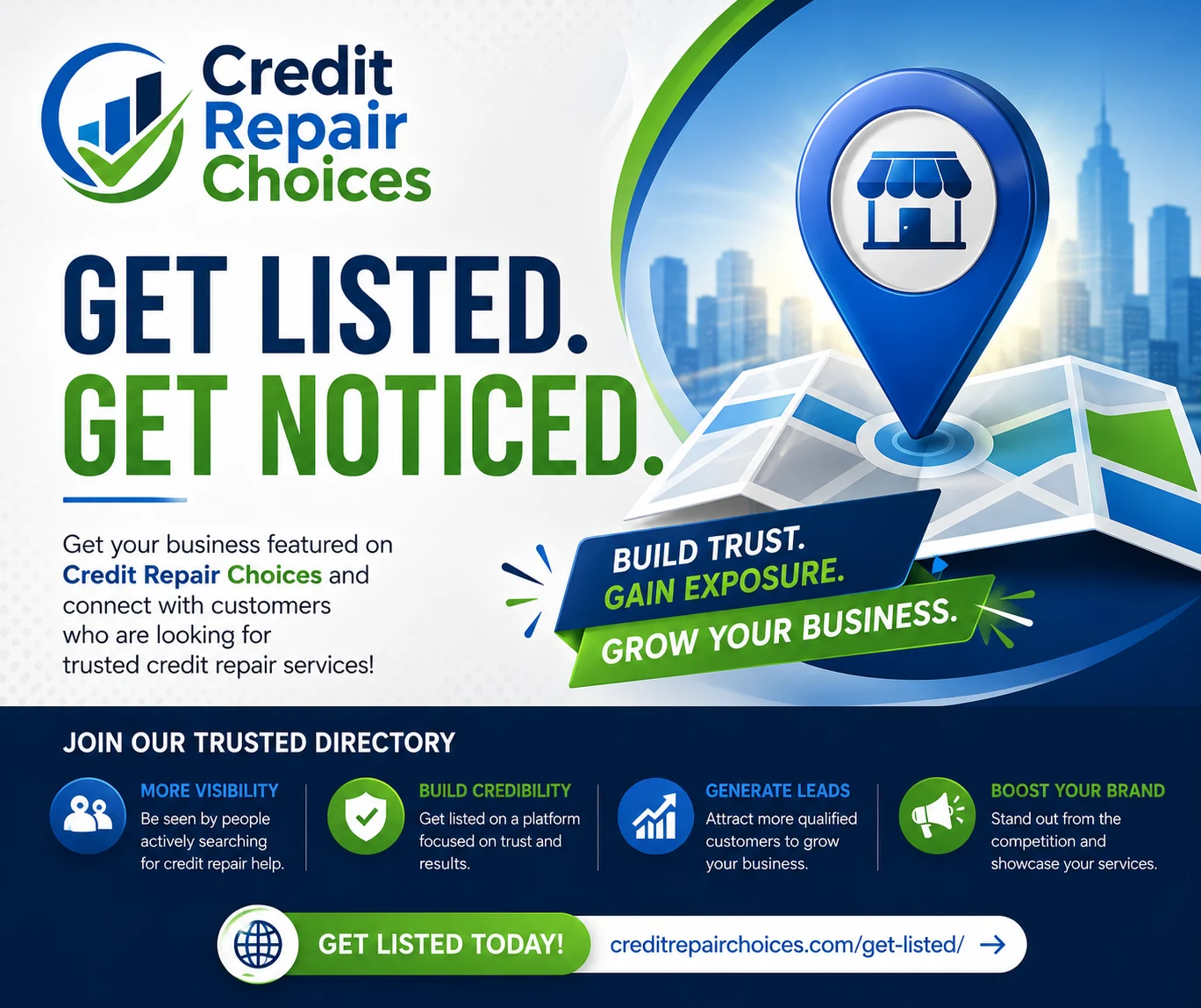 Get listed on Credit Repair Choices to build trust, gain exposure, and connect with consumers